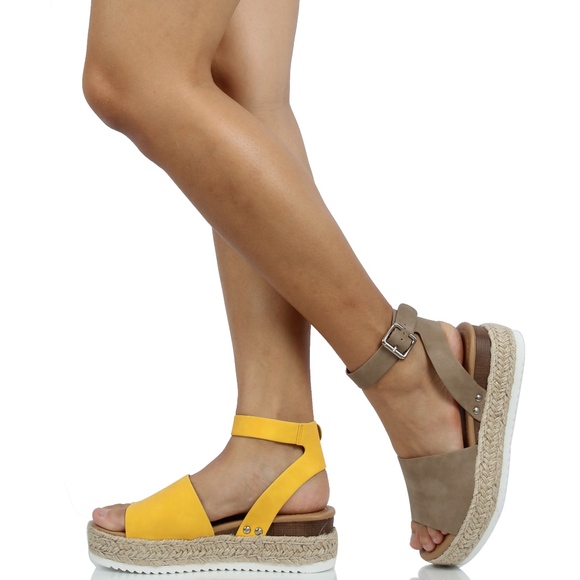 Size 10 Yellow Open Toe Halter Ankle Strap Espadr - Picture 7 of 7